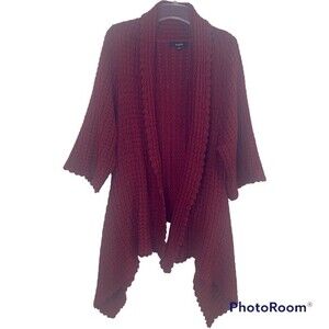 Kaktus - Long Red Sweater, 3/4 Sleeve, Open Front Size Medium